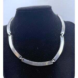 Vintage Silver Tone Articulated Collar Necklace Heavy Minimalist 15"